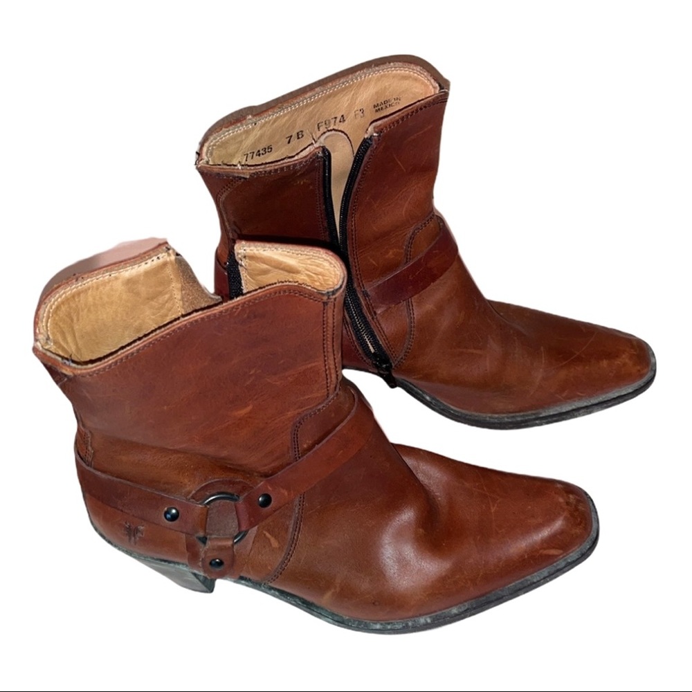 Frye Leather Zip Harness Short Boots 7 - Picture 12 of 13